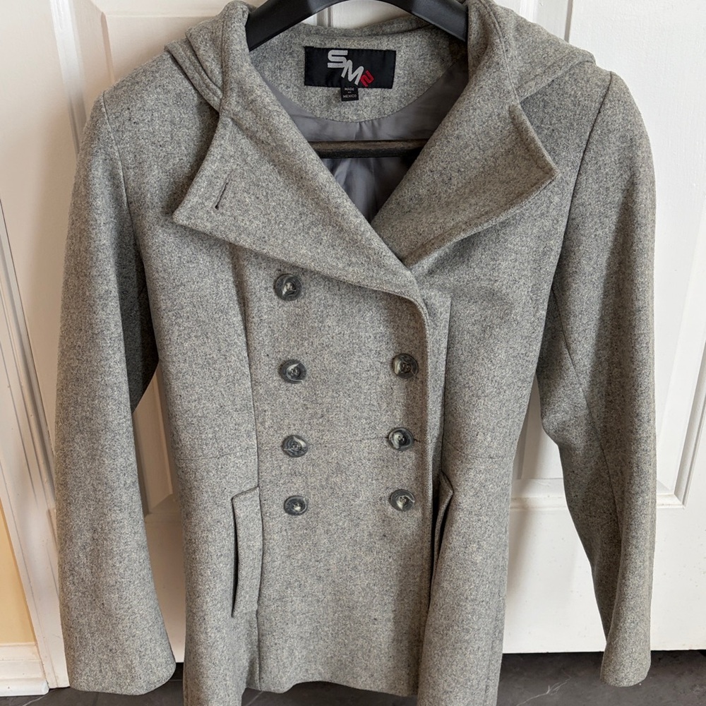Gray Wool and Lined Double Breasted Peacoat